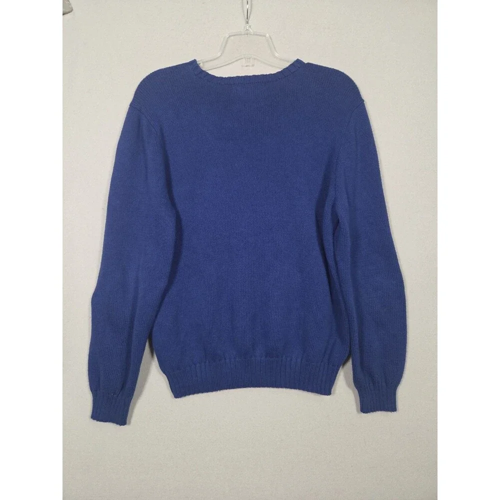 Vtg Polo Ralph Lauren Sweater Mens L Navy Crewneck Cotton Red Pony Preppy